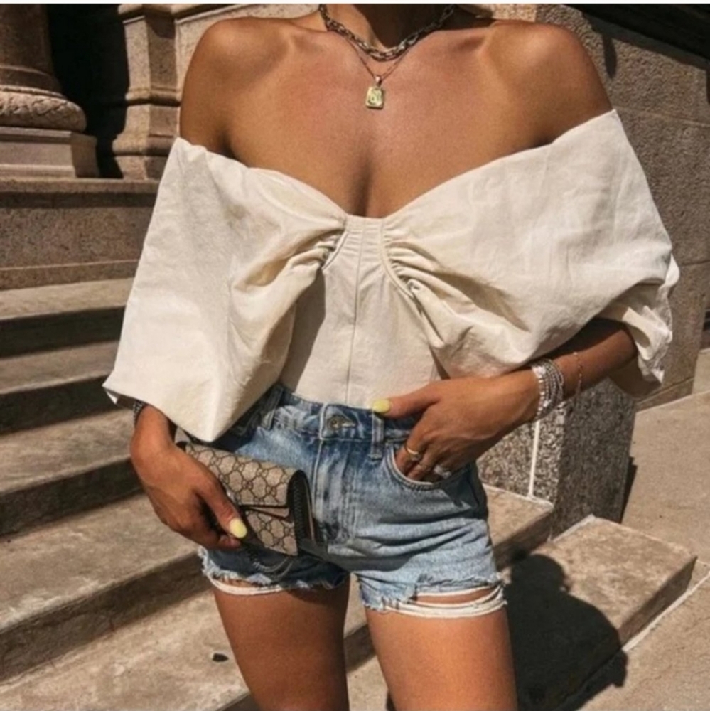 ZARA* Set 2 Piece Voluminous Bodysuit And Bow Skirt Cream Bloggers Favorite - Picture 6 of 15